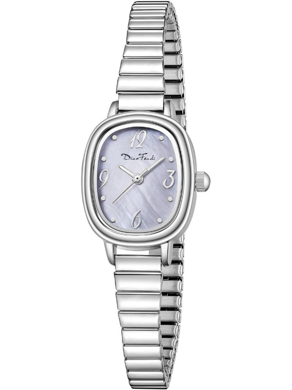 Women’s Silver White Shell Petite Rectangular Reader Stainless Steel Band Watch